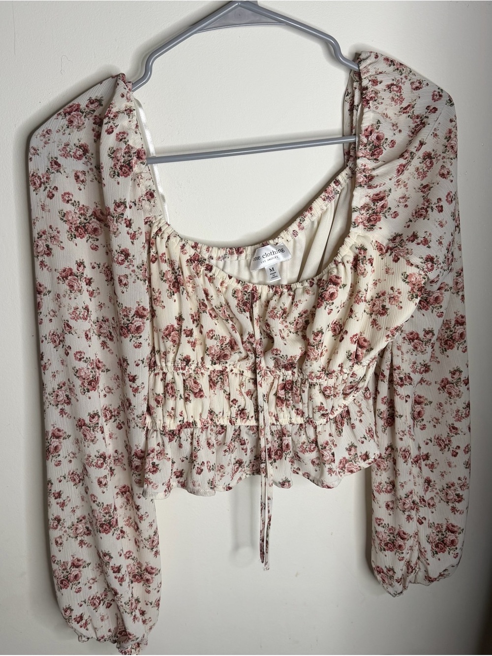 Floral Smocked Cream Crop Top with Tie Front
